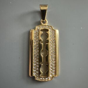 Blade Pendant Gold Plated Cubic Zirconia Stainless Steel 24 Inch Chain Razor